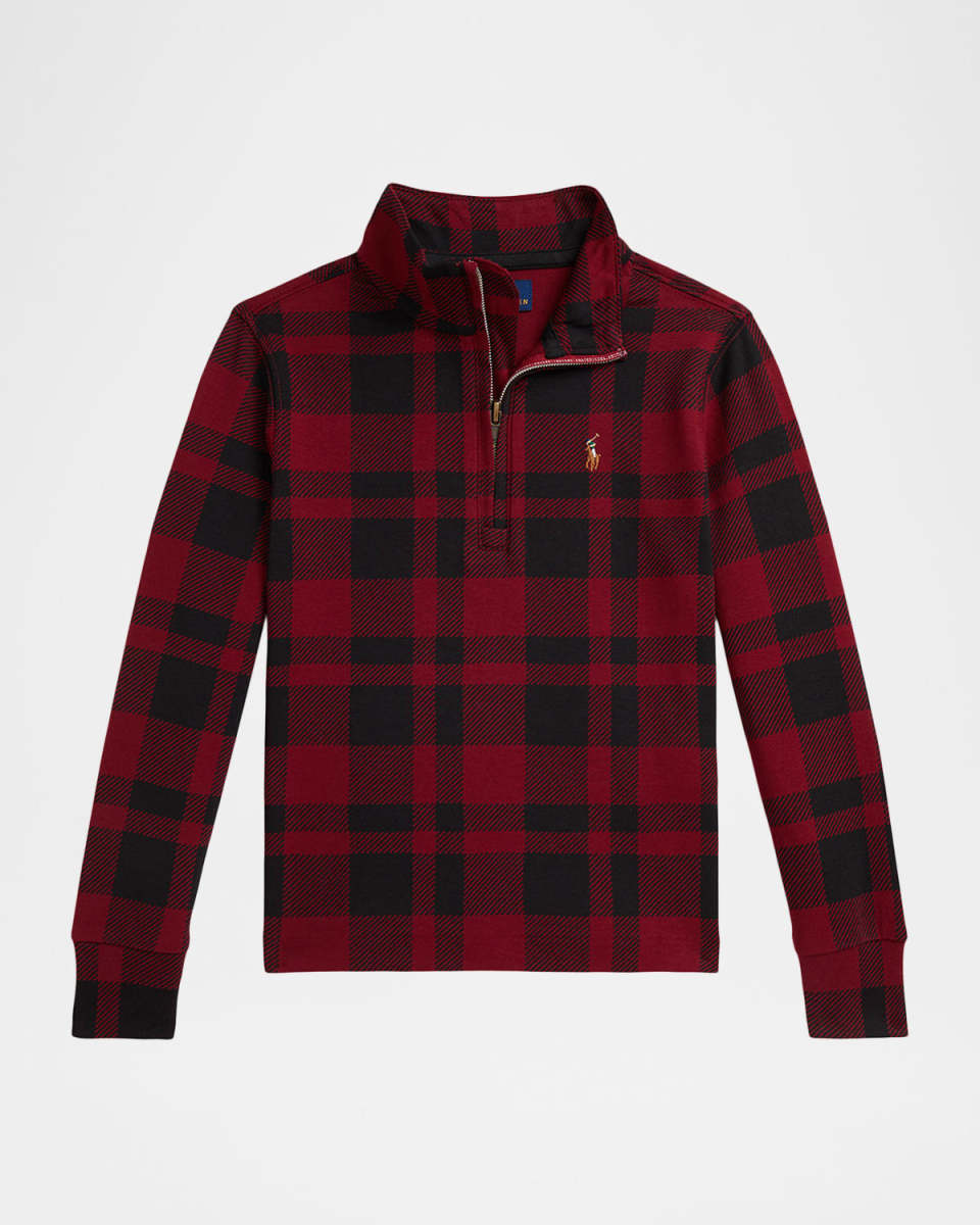 Boy's Plaid Cotton Interlock Pullover Sweater, Size 2-7